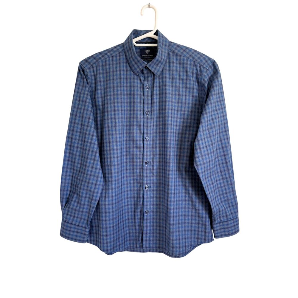 Forsyth of Canada 100% Cotton Button Up Shirt Blue Check Size Large Preppy